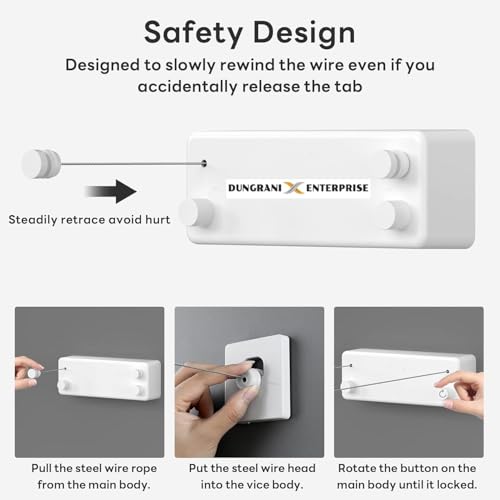 Image of Retractable Cloth line for Drying Clothes Indoor,Heavy Duty Double Cloth Drying Rope for Balcony,Wall Mounted Cloth Drying Stand Laundry Clothesline Adjustable Washing Line 13.8 Ft Wire (Large)