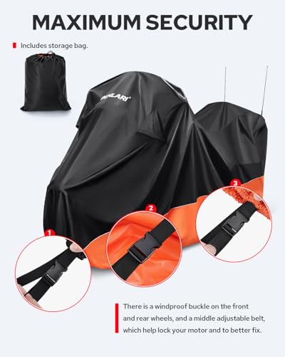 Image of Benlari Waterproof Motorcycle Cover with Side Top Box Compatible with Harley Davidson Touring Ultra Limited Street Glide Road Glide Electra Glide Honda Outdoor All Weather Protection, 116 inch x 47 inch x 53 inch