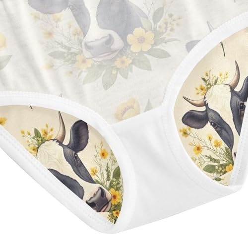 Vintage Wildflowers Cows Beige Girls Panties, Toddler Briefs, Cotton Underwear for Girls, 2–8 Years4