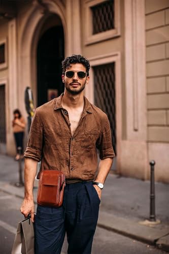 Image of Small Leather Crossbody Bags for Women Mini Messenger Bag for Men Purse Shoulder sling bag