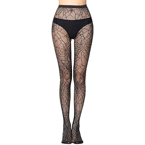 KLONKEE Patterned Tights/Fishnet Tights High Waist Lace Leggings Pantyhose with Design Fashion Patterned Tights for Women(V6022-Spiderweb) Cover