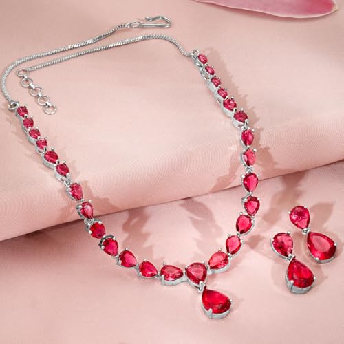 Image of Rubans Necklace Set Rhodium Plated Crystal Studded Jewellery Gift for Women & Girls