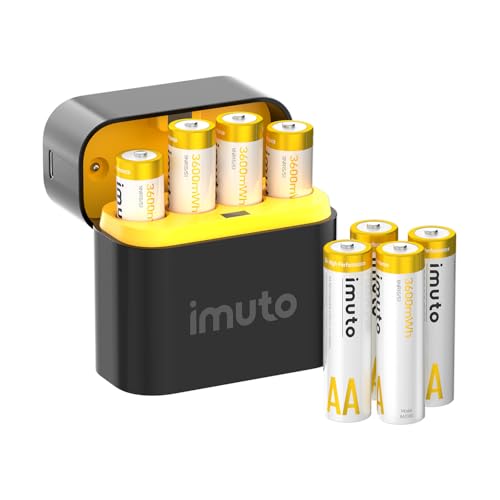 imuto Rechargeable aa Batteries with Charger, 3600mWh aa Lithium Batteries