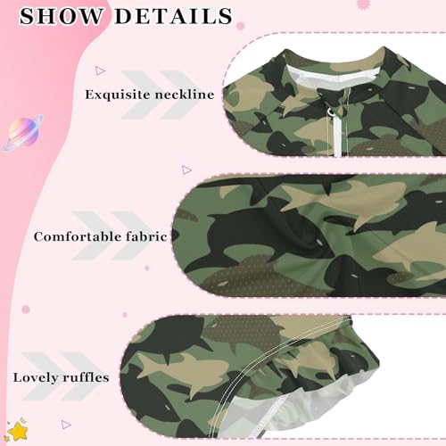 Girls Swimsuits Long Sleeve Bathing Suits Camouflage Shark UPF 50+ Sun Protection Swimwear 3-12 Years3