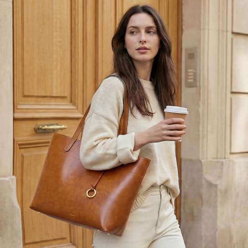 Image of Kattee Vintage Genuine Leather Work Tote for Women | Spacious interior with a zip compartment for organized work, travel, and everyday essentials.