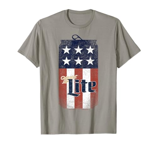 Coors Miller Lite 4th of July Patriotic American Flag Can T-Shirt