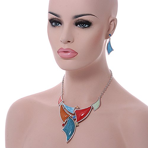 Collar y pendientes de cristal esmaltado multicolor Avalaya juego de 42 cm 7