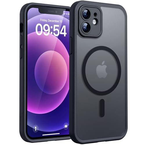 TOCOL Funda para iPhone 12, Funda Magnética para iPhone 12 6,1 Pulgadas [Protección Lente Cámara] [Protección Militar] Translúcida Mate Trasera, Titanio Negro