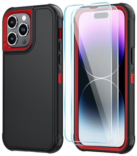 Image of SunStory Compatible with iPhone 14 Pro Max Case with HD Screen Protector, 3-Layer Heavy Duty Full-Body Cover,3 in 1 Hybrid Protective Case for iPhone 14 Pro Max 6.7 inch, BlackRed