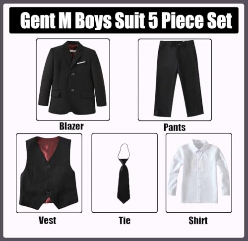 Image of Suit for Boy Formal Slim Fit Tuxedo 5 Pieces Kids Toddler Wedding Outfit Blazer Pants Vest Set Boys Suits