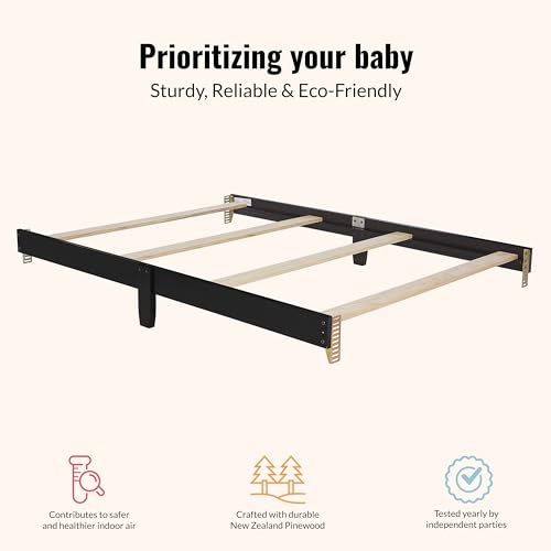 Image of Dream On Me Universal Crib to Full Size Bed Conversion Kit, Solid Wood Bed Rails for Select Convertible Cribs, Strong & Stable Support, Matte Black