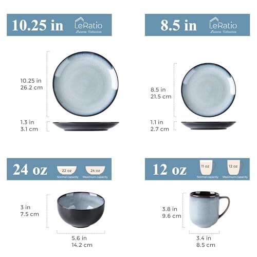 Image of LERATIO Ceramic Dinnerware Sets for 4,16-Piece Reactive Glaze Plates and Bowls Set with Mugs,Highly Chip and Crack Resistant | Dishwasher,Microwave & Oven Safe Dishes set-Gray White