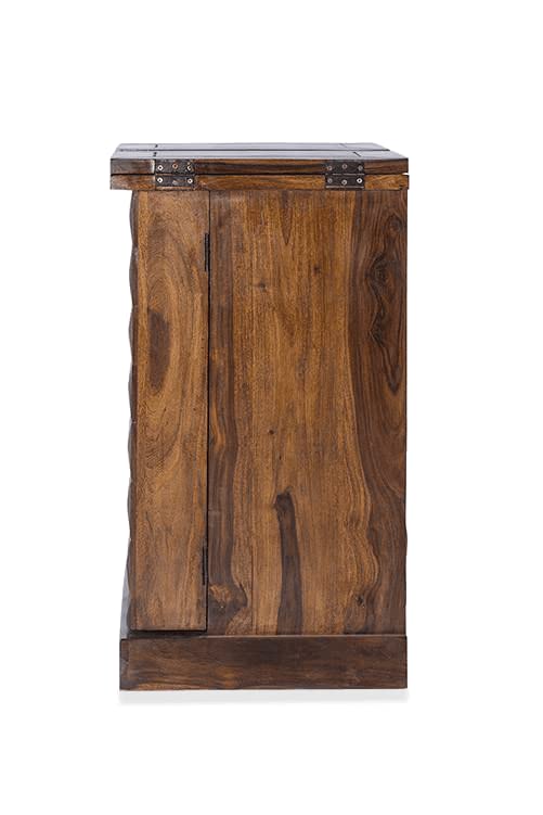 Image of Credenza Wooden Bar Cabinet for Home || Wine Storage Rack with Drawer & Glass Holder || Sheesham Wood for Living Room and Bar Cabinets Furniture || Natural Brown Finish Bar Cabinet with Drawers