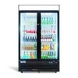ICECASA 48' W Merchandiser Commercial Display Refrigerator Double Glass Door Reach-in 36 Cu.ft Display Refrigerator Fan Cooling for Restuarant, Bar, Shop, etc