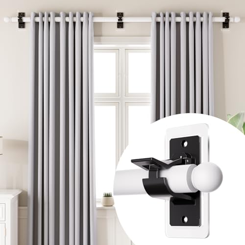 6 Pack Self Adhesive Rod Brackets, No Drill Needed Curtain Rod Holders, Nail Free Stick on Curtain Rod Hooks, Curtain Hangers for Bathroom, Bedroom, Livingroom, Hold up to 20lbs on Smooth Surface