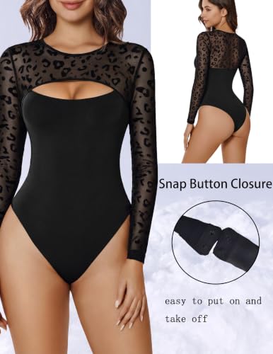 Image of Avidlove Bodysuits for Women Round Neck Long Sleeve Mesh Bodysuit