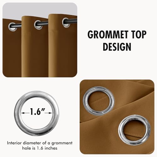 Image of MIULEE Golden Brown Blackout Bedroom Curtains Drapes 96 Inch Long 52 inchx96 inch | Grommet Top, Room Darkening Window Drapes, Privacy Protection, Thermal Insulated, Heat Blocking, Light Blocking