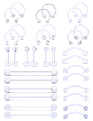 Jenxnjsjo Clear Lip Septum Rings Industrial Eyebrow Smiley Piercing Jewelry Plastic Cartilage Helix Tragus Daith Earrings Vertical Labret Medusa Retainers Kits for Surgery Work Sports
