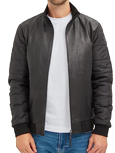 Men's Italian Lambskin Leather Puffer Jacket - Black3