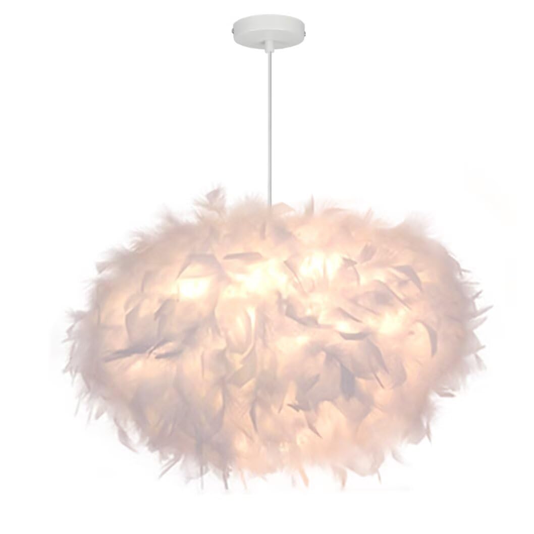 Guanshan 45Cm/17.8" Ellipsoid White Feather Pendent Light Feather Lampshade Ceiling Light Fixture Feather Chandelier For Living Room, Bedroom, Dining Room