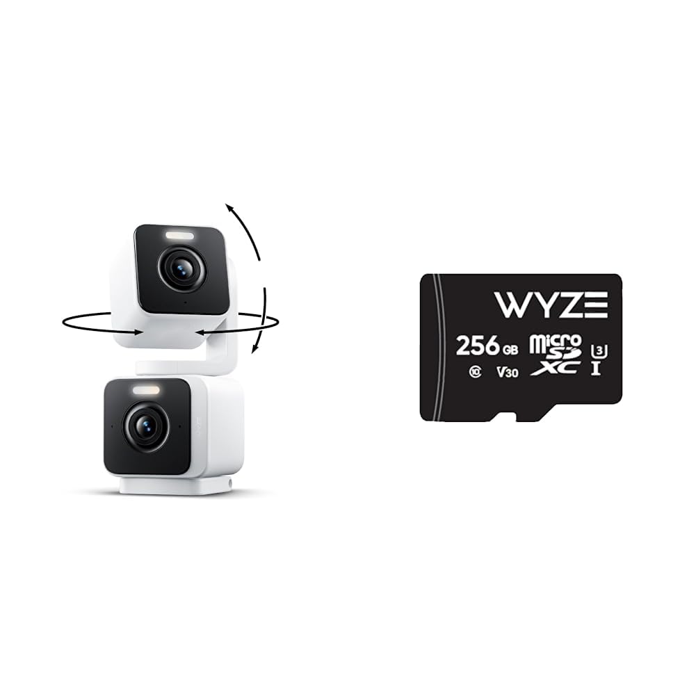 WYZE Duo Cam Pan Expandable Storage 256GB MicroSDHC Card Indoor/Outdoor IP65 2K 360° Pan/Tilt Smart Home Security Camera with Color Night Vision