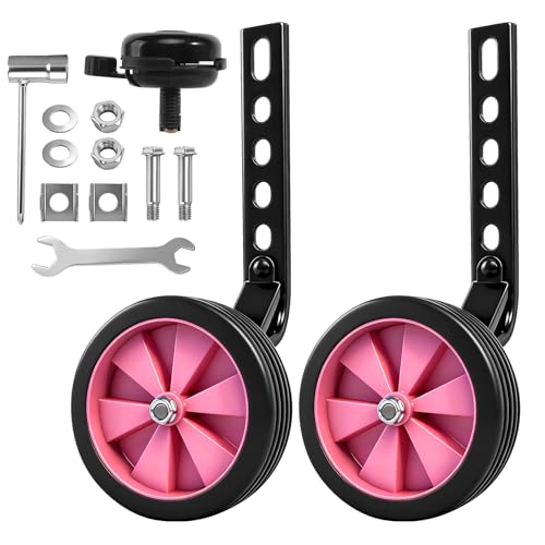 DELAESI Stützräder Kinderfahrrad Fahrrad Stützräder Verstellbare Hilfsräder Universal Stützrädern für 12-20 Zoll Singlespeed Fahrrad (Rosa)