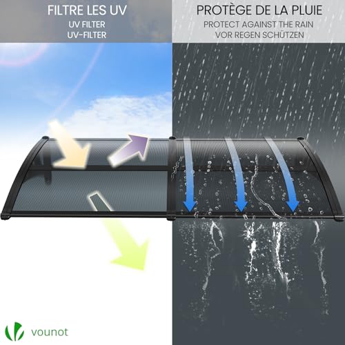 Miniatura 3 de VOUNOT® Marquesinas Exterior para Puertas y Ventanas, 200 x 80 cm Tejadillo de Protección con Barra Central, Toldo Cubierta de Policarbonato en Jardín, Antracita