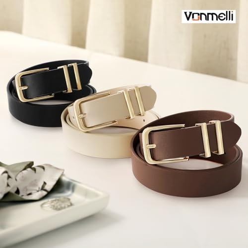 Image of VONMELLI 3 Pack Women's Belts for Jeans Pants Fashion Gold Buckle Ladies Dress Belt