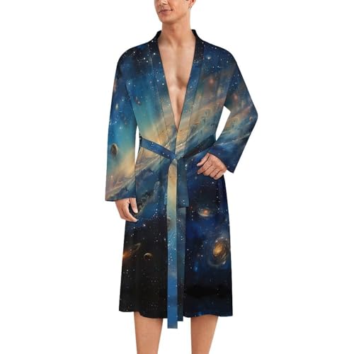 Spaces And Universe Funny Men's Robe Soft Lightweight Bathrobe Long-sleeve Spa Robes