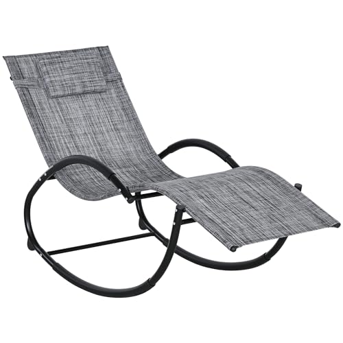 Outsunny Chaise Longue à Bascule, transat de Jardin Ergonomique, Bain de Soleil, avec tétière, Rocking Chair, textilène, Utilisation extérieure intérieure, Gris...