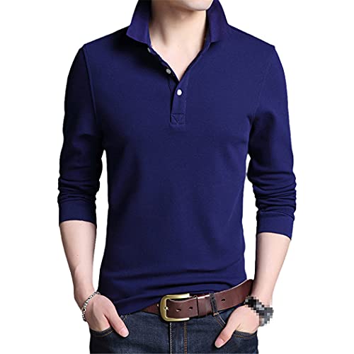 Polo à manches longues en coton cyan pour homme XL