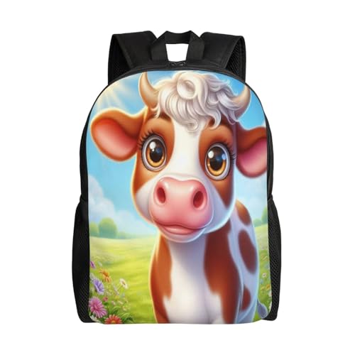 Comfort Fit Unisex Cow Field Flowers Sky Backpack Durable for Daily Commute & Travel Adventures 16 Inch