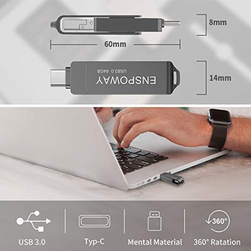 Enspouway - Chiavetta USB C da 64 GB, 3 in 1