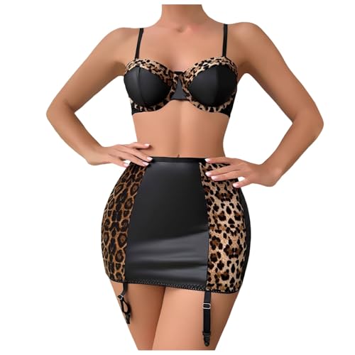 Verführerische Dessous Damen Unterwäsche Set für unvergessliche Nächte aufregende Spielereien (Black, L)