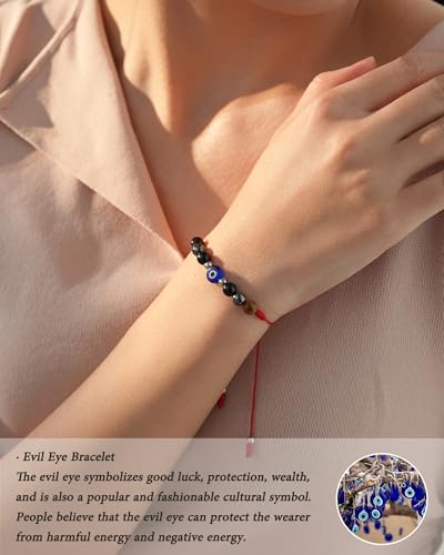 Tarsus Evil Eye Bracelets, Adjustable Red Bracelet for Women Men, Lucky Protection Gift - Black Tourmaline, Hematite, Tiger Eye Beads3