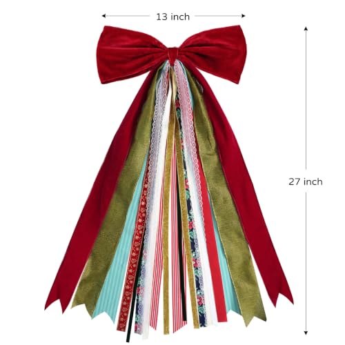 Christmas Decorations, 1 Pack Red Velvet Ribbon Christmas Bow for Wreath | 27 x 13 Inches Large Christmas Bow for Wreath, Front Door, Tree Topper, Mantel, Staircase, Indoor Outdoor Home Decor - image 2