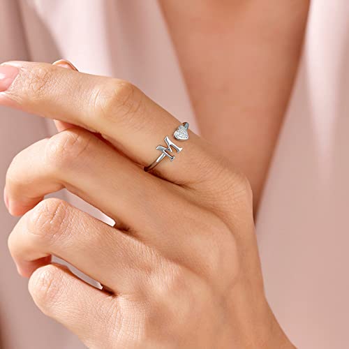 Initial Rings For Women Teen Girls, Sterling Silver Rings For Women Letter A Initial Ring Silver Heart Rings For Girls Kids Rings For Girls Adjustable Rings For Women Stackable Rings For Girls Gifts #TOP1