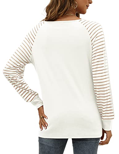 WEESO Womens Long Sleeve Tunic Tops Patchwork Sleeve Casual V Neck Loose Blouses Trendy 20234