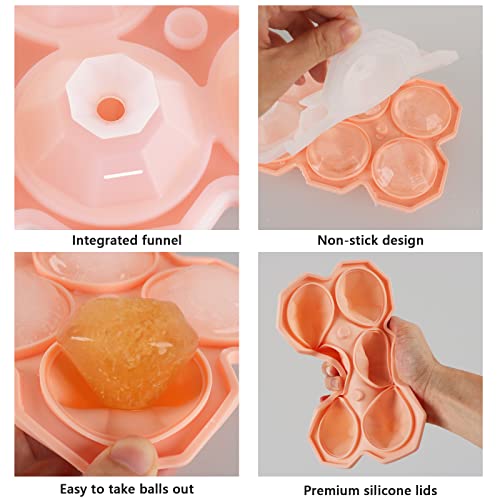 Ice Cube Tray, Large Diamond Ball Ice Maker 1.8 X 1.5 Inch Silicone Ice Cube Mold Easy Release For Cocktails, Drinks, Whiskey, Bourbon & Homemade Juice (Pink) #TOP2