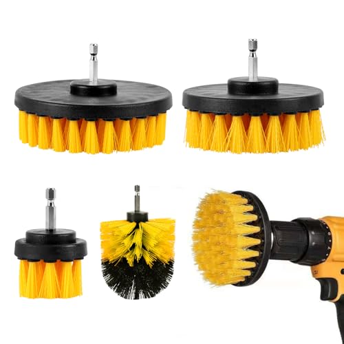 Ciusdkler Brosse Nettoyage Perceuse Set, 4 Brosse Nettoyage 2''/ 3.5''/ 4''/ 5'', Jaune pour Nettoyer Baignoires, Lavabos de Salle de Bain, Evier de Cuisine, Murs de Cuisine