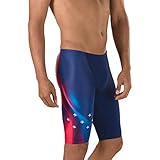 Speedo Red Bright and Blue Warp Endurance+ Jammer Male Navy/Red/White 34