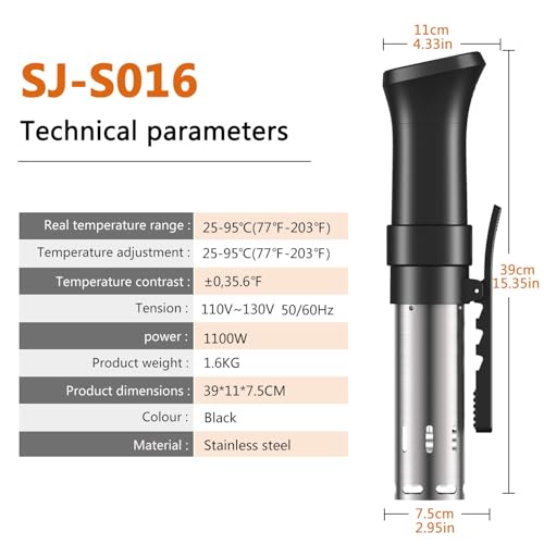 Fityou Sous Vide Cooker 1100W, Thermal Immersion Circulator with Recipe and Adjustable Clamp, Sous Vide Heater with Accurate Temperature & Digital Timer, Ultra Quiet Stainless Steel