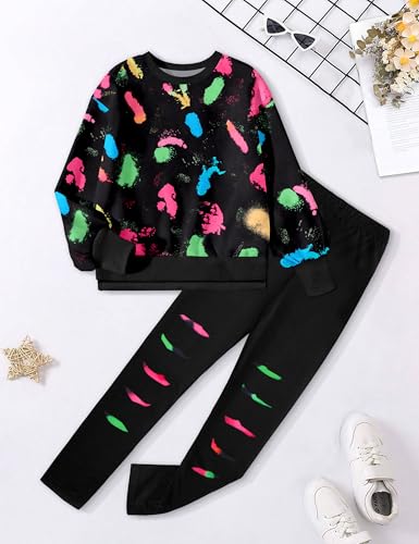 Image of Girls Clothes, Girls Outfits Tie Dye Sweatshirt Tops and Leggings Sweatpants 2 Piece Fall Winter Clothes Set 6-16T