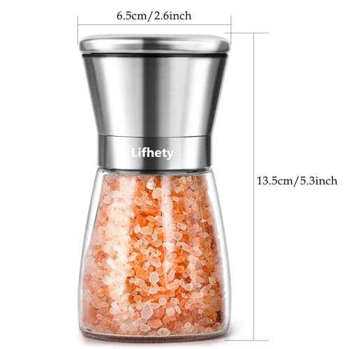Image of 2 Pack Salt and Pepper Grinder Set, Manual Black Pepper Mill Refillable & Adjustable Coarseness, Salt Shaker for Seeds, Kitchen (Spices not Included)