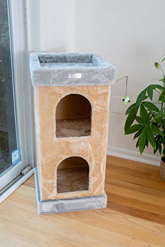 Casa para gato 2 pisos en madera beige miniatura 2