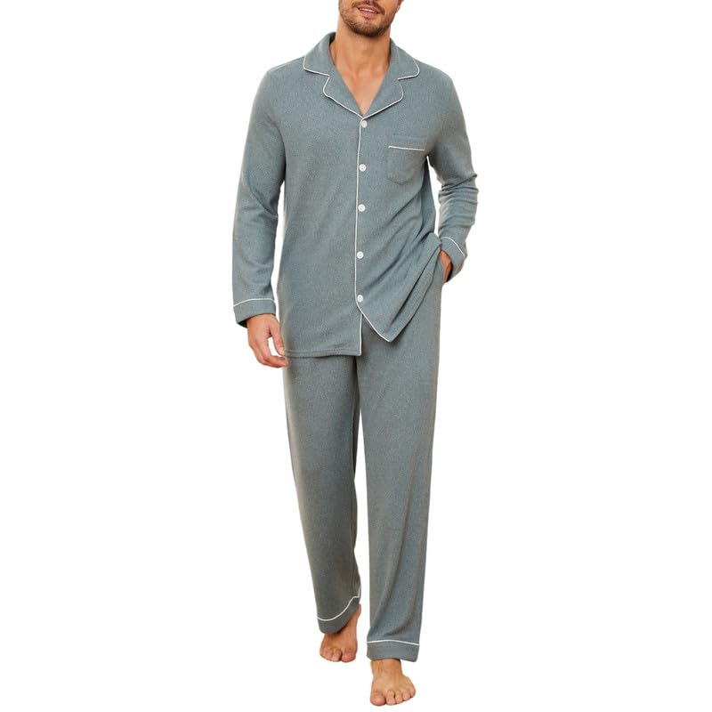 U2SKIIN Mens Ultra Soft Pajama Set, Stretch Long Sleeve Lounge Pjs Button-Down Lightweight & Cozy Sleepwear