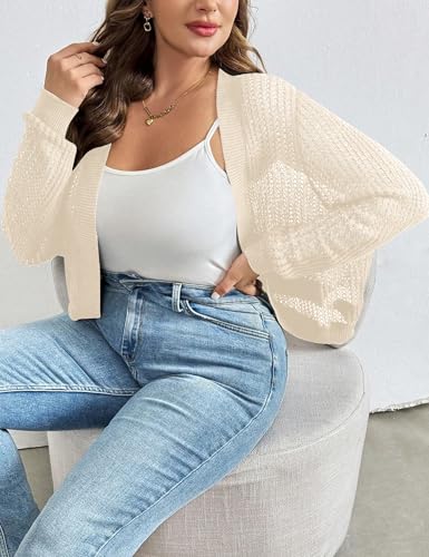 Womens Plus Size Lightweight Cardigan Sweater Open Front Long Sleeve Knitted Cropped Shrug4