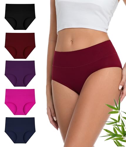 YESWEL Underwear Women Bamboo Knickers for Ladies Multipack High Waist Briefs Tummy Support Pants Full Coverage Panties (Multicolor01 L 14 5 Pack)