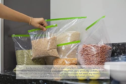 Image of Ziplock bag Freezer Food Storage Bag Microwave Safe, Washable & BPA Free Storage Bags With Expandable Bottom Ziplock Vegetable Bag, Bags for Fridge Food Cover (25 PCS GREEN ZIPPER BAG)