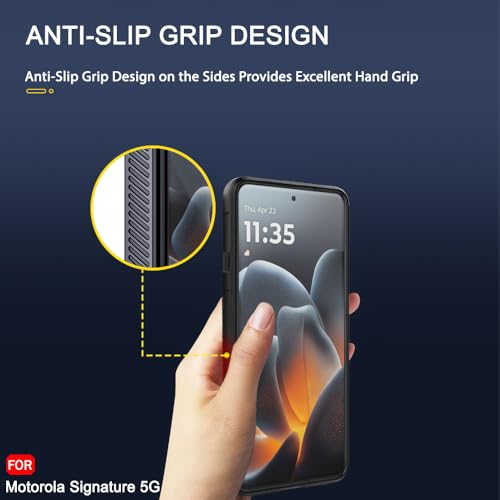 Image of TheGiftKart Liquid Silicon Back Cover Case for Motorola Moto Signature 5G | Shockproof Military Grade Protection | Micro-Fibre Cloth On Inner Side | Built-in Anti-Slip Grip Case Cover (TPU, Black)